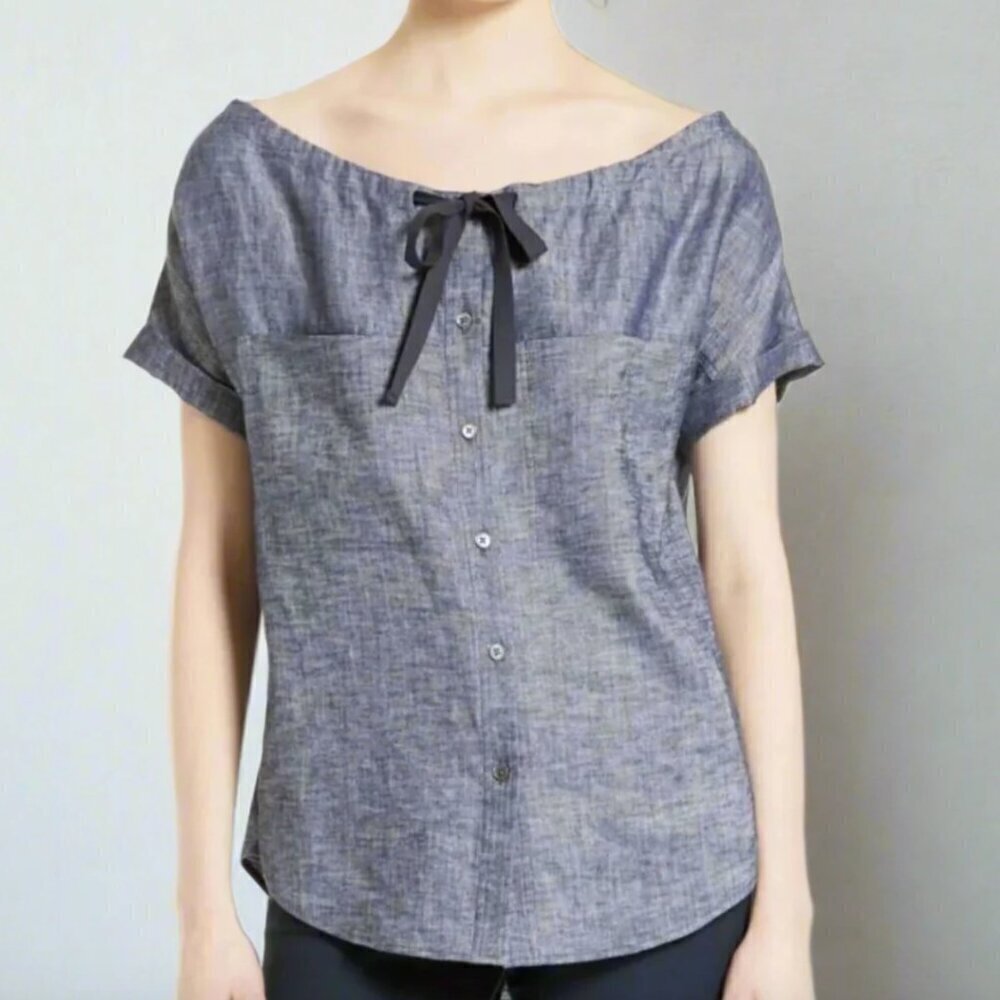 Theory Velvela Chambray Shirt In Deep Denim M